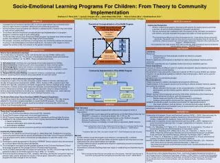 Socio-Emotional Learning Programs For Children: From Theory to Community Implementation
