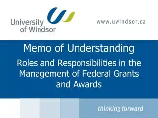Memo of Understanding Roles and Responsibilities in the Management of Federal Grants and Awards