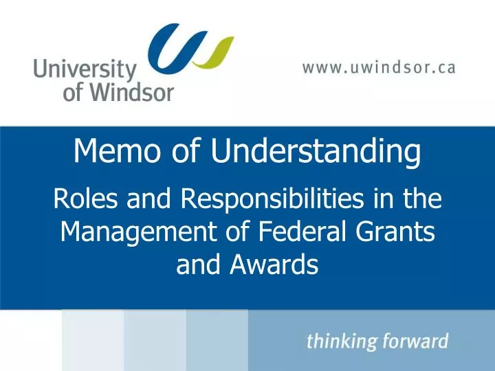 memo of understanding roles and responsibilities in the management of federal grants and awards