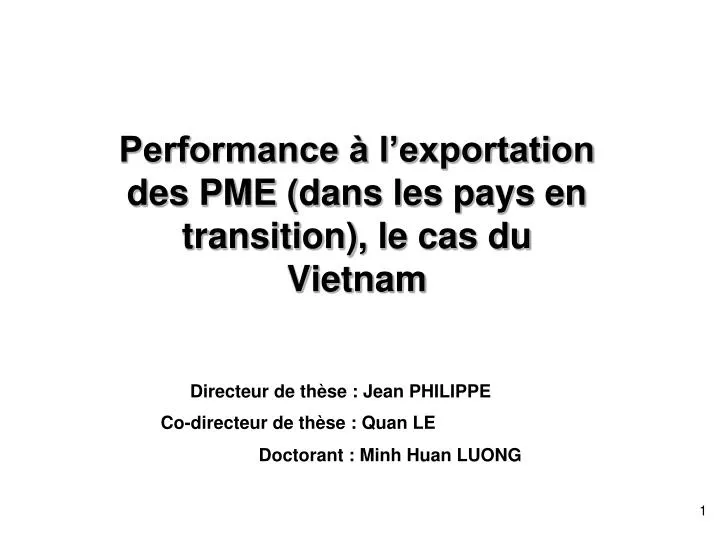 performance l exportation des pme dans les pays en transition le cas du vietnam