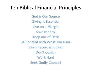 Ten Biblical Financial Principles