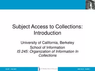 Subject Access to Collections: Introduction