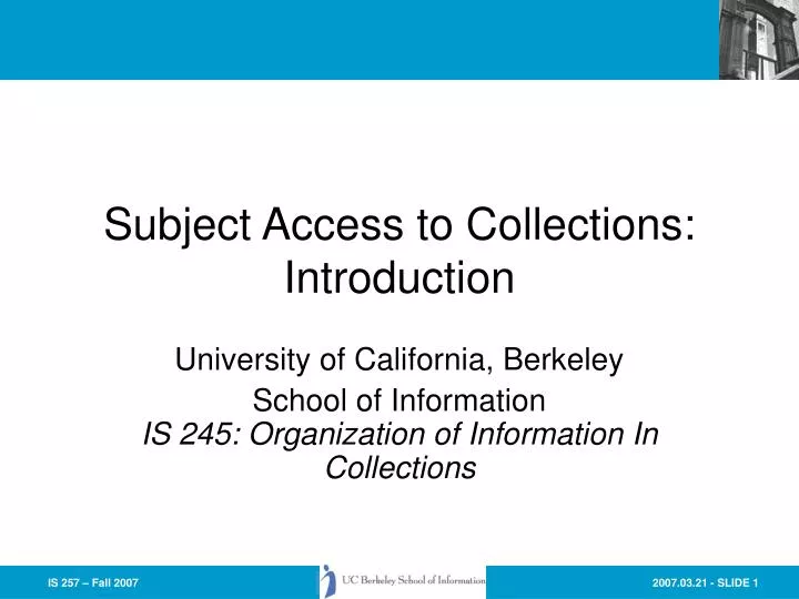 subject access to collections introduction