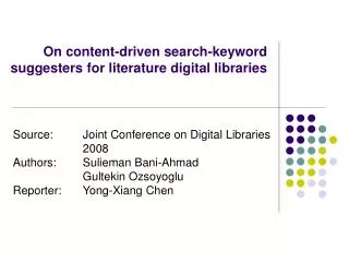 On content-driven search-keyword suggesters for literature digital libraries