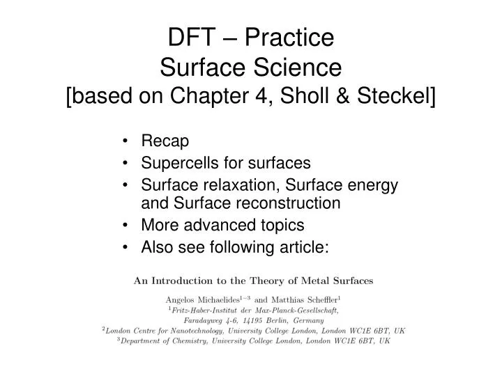 dft practice surface science based on chapter 4 sholl steckel