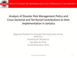 Regional Platform for Disaster Risk Reduction of the Americas Investing for Resilience