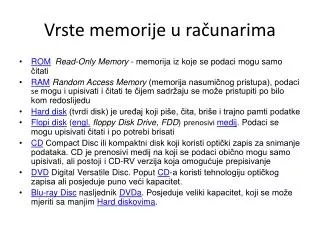 vrste memorije u ra unarima