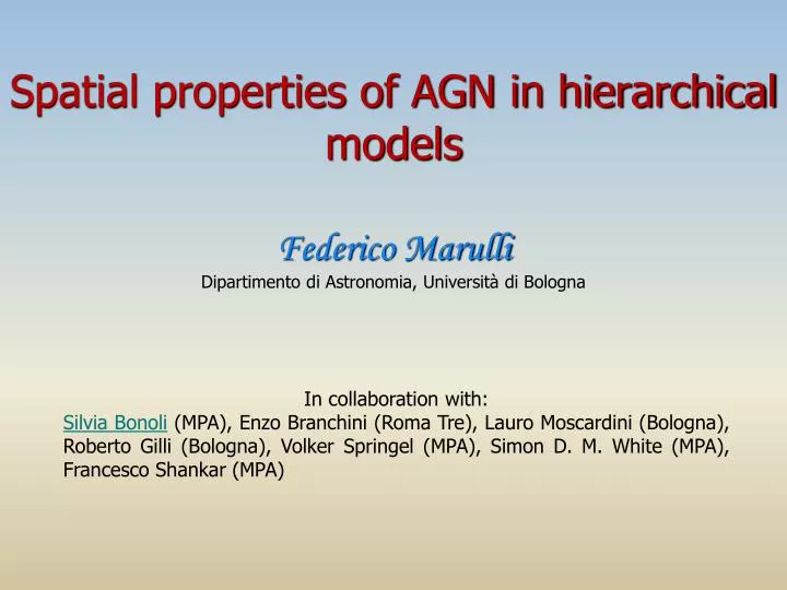 spatial properties of agn in hierarchical models