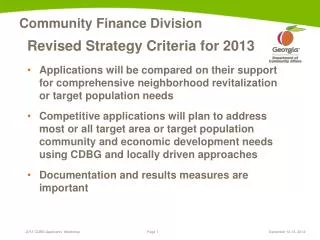 Revised Strategy Criteria for 2013
