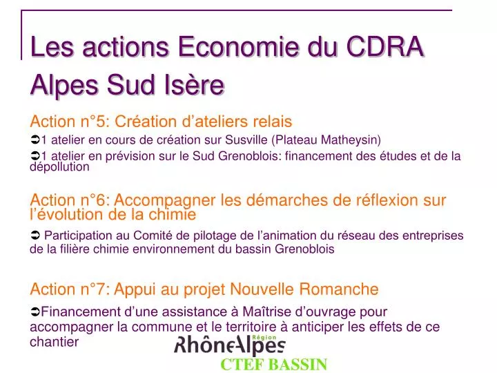 les actions economie du cdra alpes sud is re