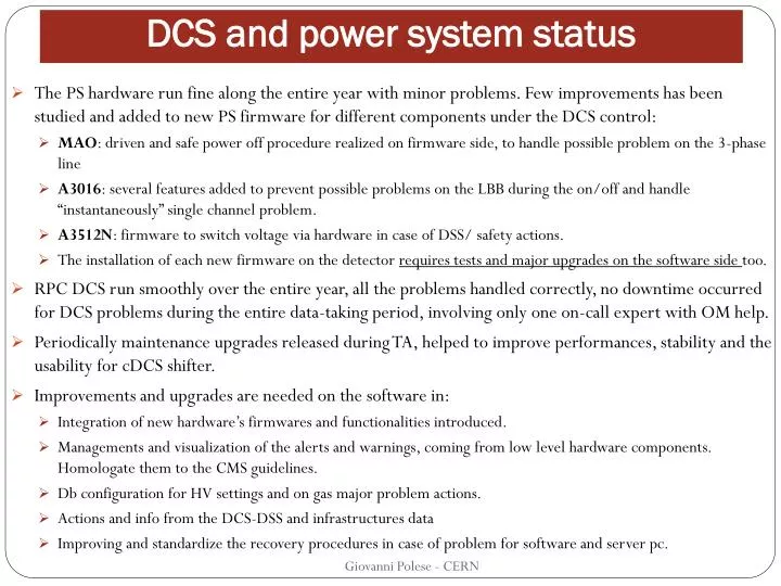 dcs and power system status