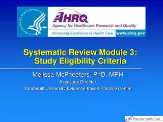 Systematic Review Module 3: Study Eligibility Criteria