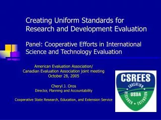 American Evaluation Association/ Canadian Evaluation Association joint meeting October 28, 2005