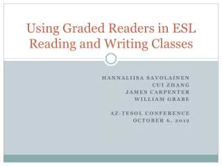 Using Graded Readers in ESL Reading and Writing Classes