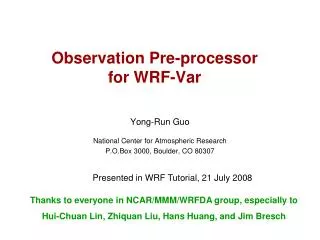 Observation Pre-processor for WRF-Var