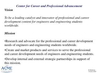 Center for Career and Professional Advancement Vision