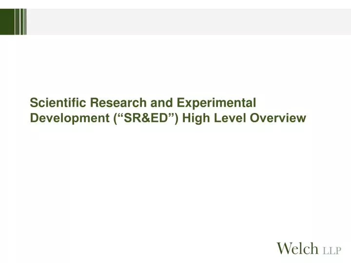 scientific research and experimental development sr ed high level overview