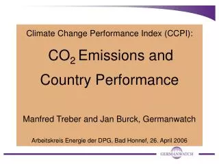 Climate Change Performance Index (CCPI): CO 2 Emissions and Country Performance