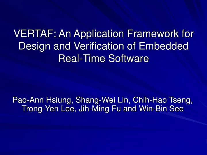 vertaf an application framework for design and verification of embedded real time software