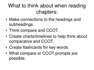 What to think about when reading chapters: