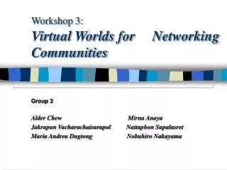 Workshop 3: Virtual Worlds for Networking Communities