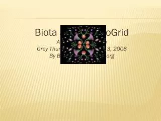 Biota and the EvoGrid A short presentation Grey Thumb (Boston) March 3, 2008