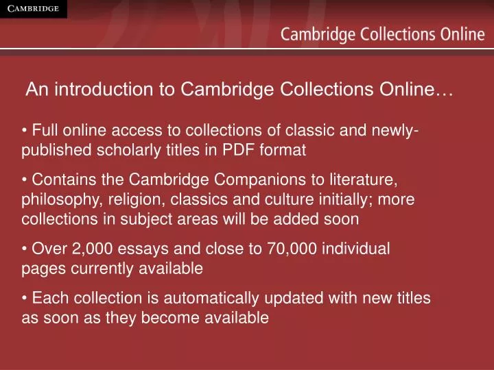 an introduction to cambridge collections online