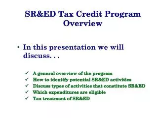 SR&amp;ED Tax Credit Program Overview