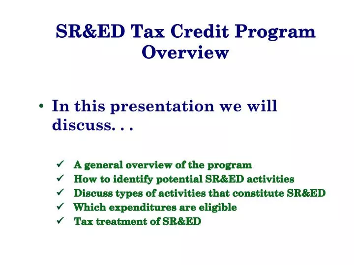 sr ed tax credit program overview