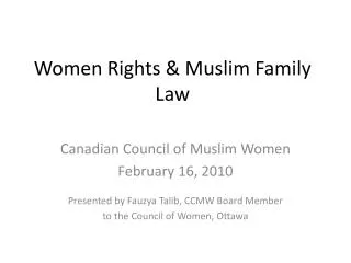 Women Rights &amp; Muslim Family Law