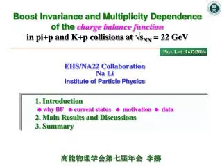 EHS/NA22 Collaboration Na Li Institute of Particle Physics