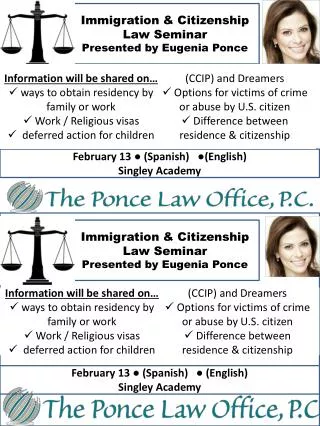 Immigration &amp; Citizenship Law Seminar Presented by Eugenia Ponce