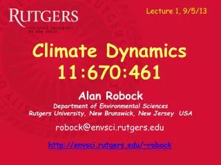 Alan Robock Department of Environmental Sciences