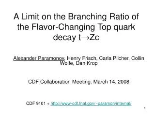 A Limit on the Branching Ratio of the Flavor-Changing Top quark decay t ?Zc