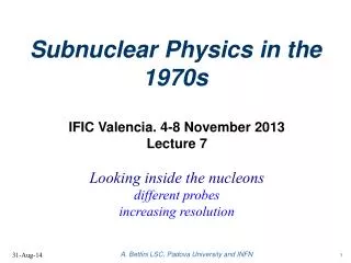 Subnuclear Physics in the 1970s
