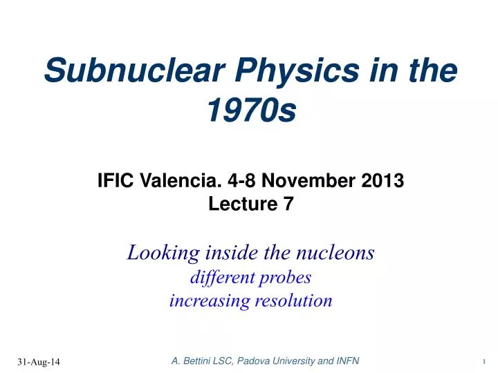 subnuclear physics in the 1970s