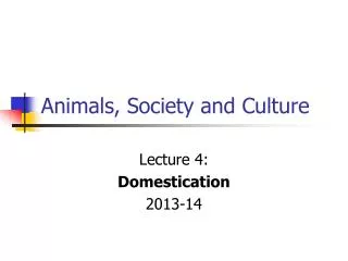 Animals, Society and Culture