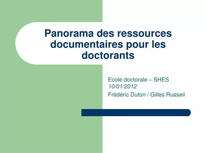 panorama des ressources documentaires pour les doctorants