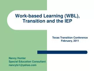 Work-based Learning (WBL), Transition and the IEP