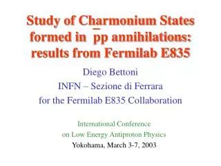 Study of Charmonium States formed in ?pp annihilations: results from Fermilab E835