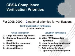 CBSA Compliance Verification Priorities