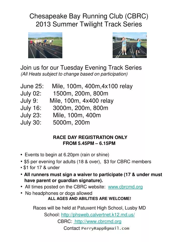 chesapeake bay running club cbrc 2013 summer twilight track series