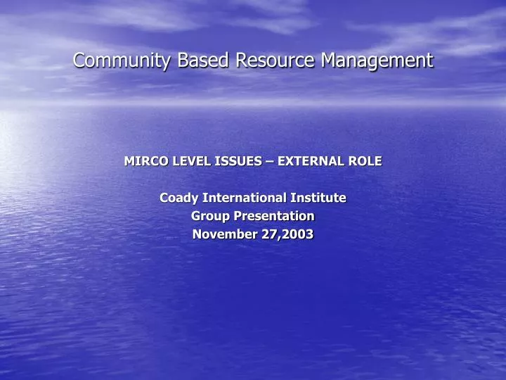 community based resource management
