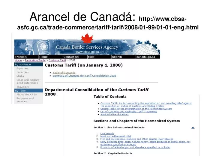 arancel de canad http www cbsa asfc gc ca trade commerce tariff tarif 2008 01 99 01 01 eng html