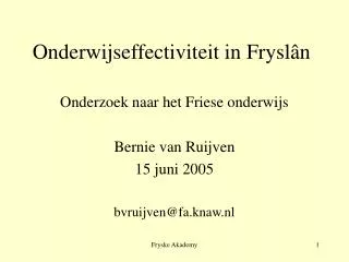 onderwijseffectiviteit in frysl n
