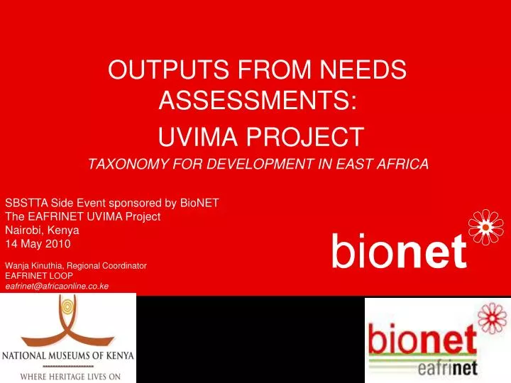 outputs from needs assessments uvima project taxonomy for development in east africa