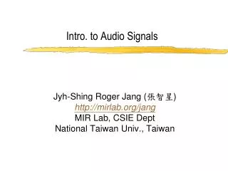 Intro. to Audio Signals