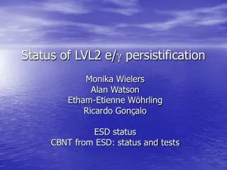 Status of LVL2 e/ ? persistification