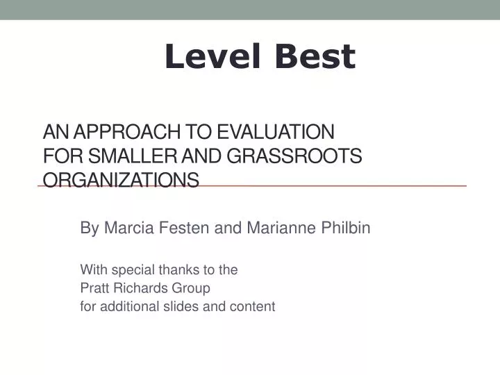 an approach to evaluation for smaller and grassroots organizations