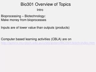 Bio301 Overview of Topics